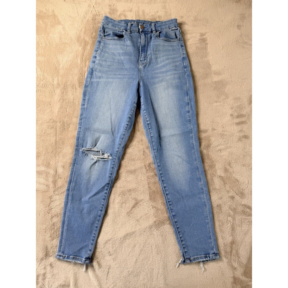 American Eagle Forever Soft Curvy Highest Rise Jegging Blue Distressed 8 Short